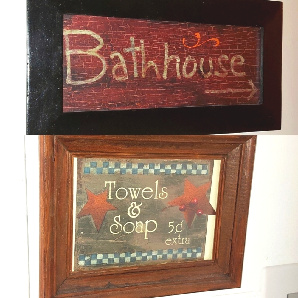Retro Bathroom Pictures- 'Bathhouse' & 'Towels & Soap', Both Pictures Included